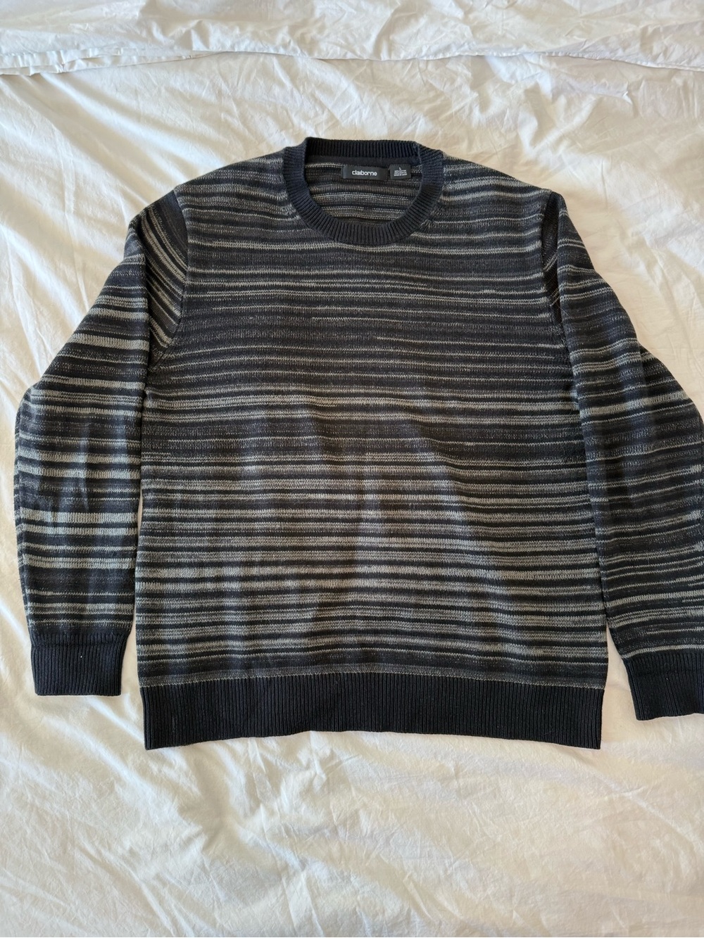 Claiborne Men's Black & Gray Striped Crew Sweater